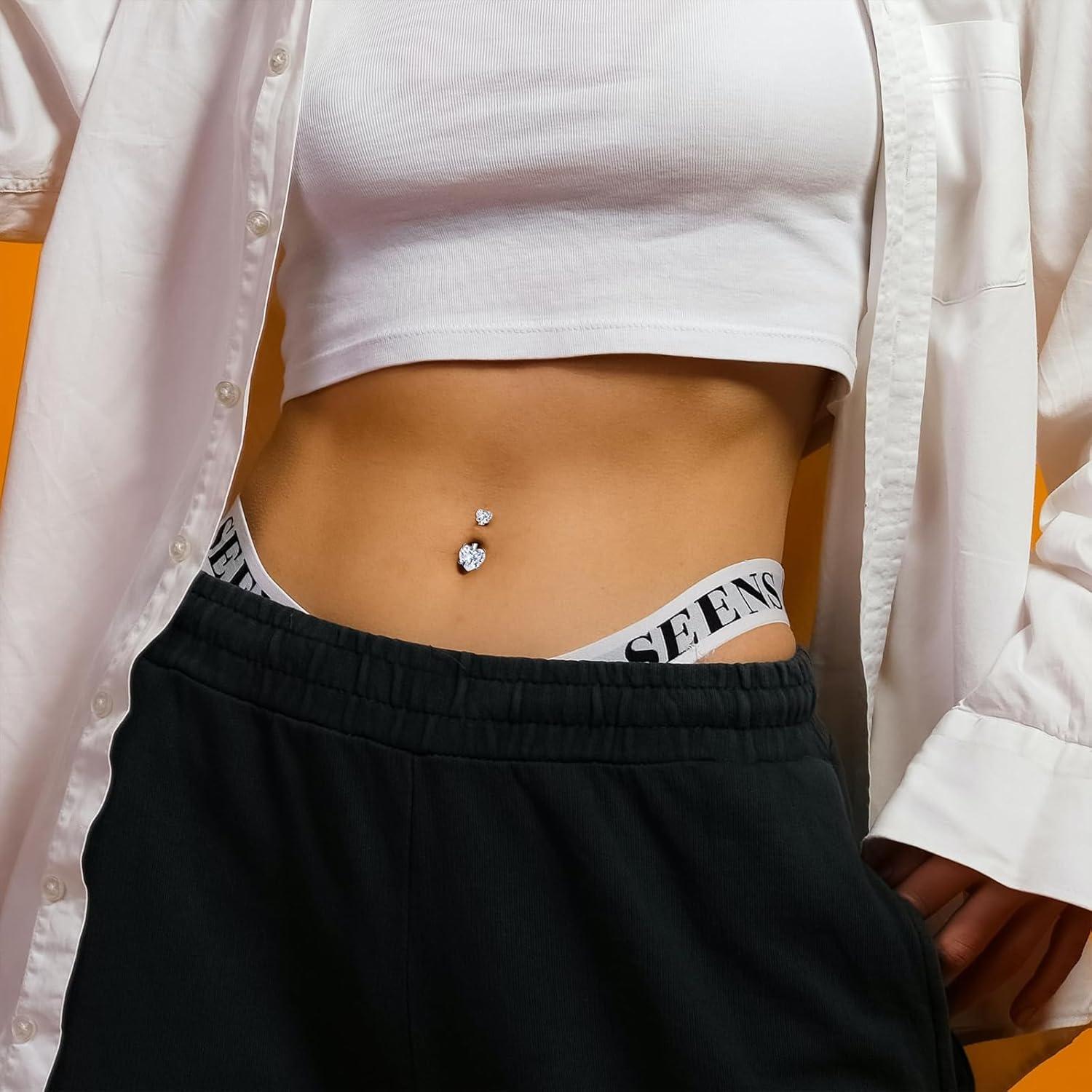 Bauchnabelpiercing Set Edelstahl Silber 8 Stück CZ Steinen Herzform