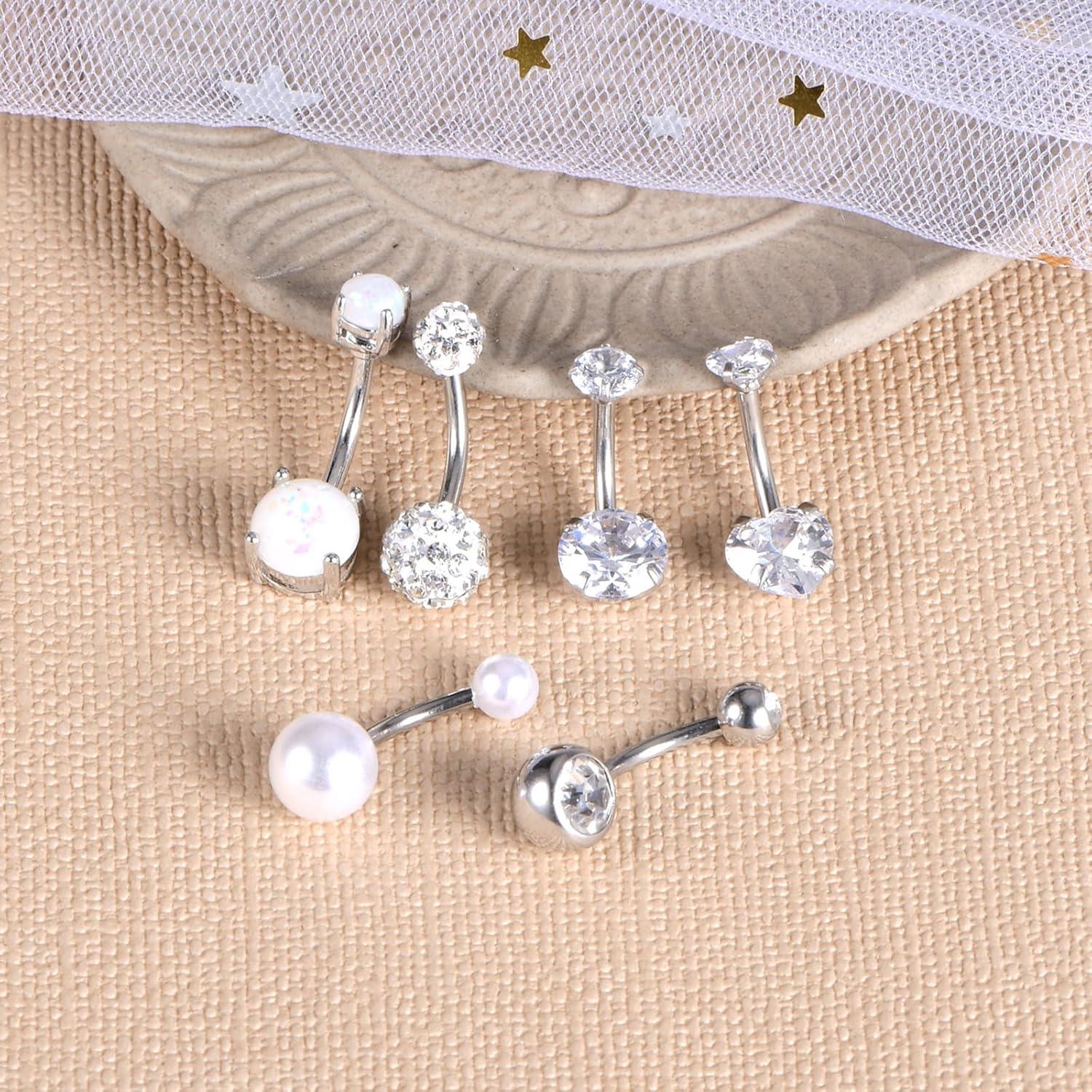 8 Stück Bauchnabelpiercing Set Edelstahl CZ Stein Herz Form 10mm