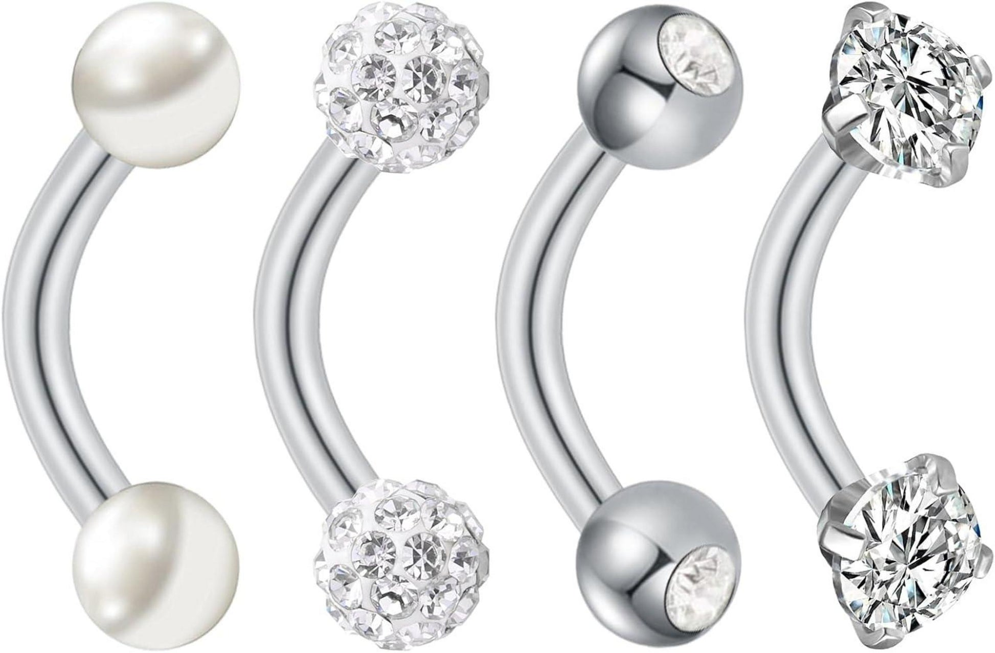 Bauchnabelpiercing Edelstahl Gold Silber Perle CZ 14G 4 Stück