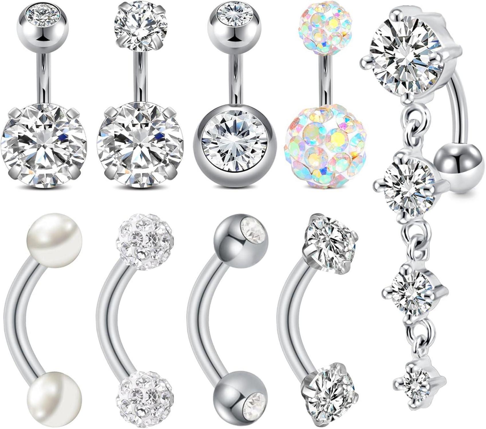 Bauchnabelpiercing Edelstahl 14G 6mm 8mm CZ Gold Silber