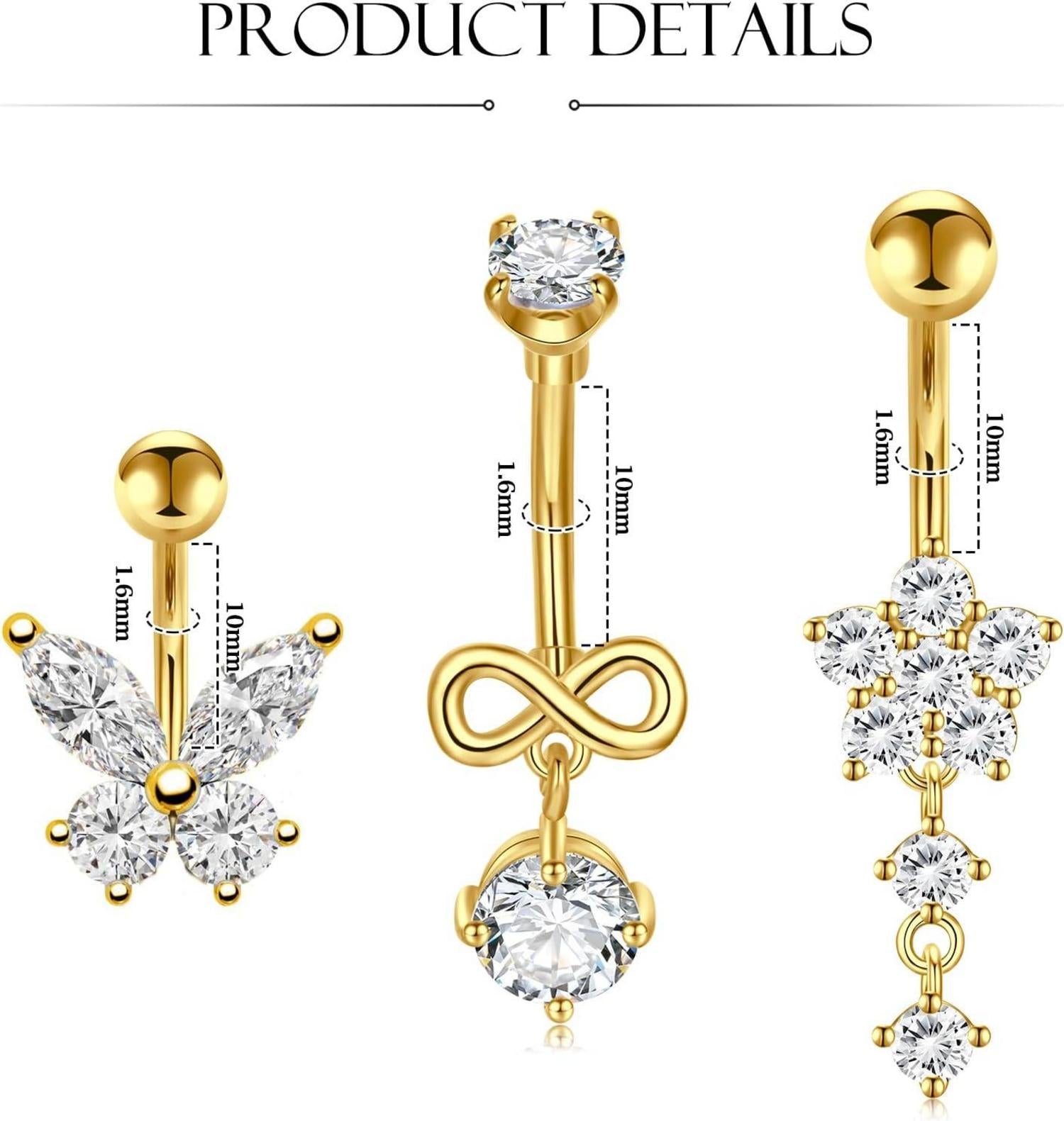 Bauchnabelpiercing Gold Schmetterling CZ Edelstahl 14G 10mm