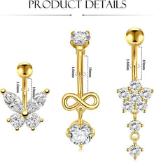 Bauchnabelpiercing Gold Schmetterling CZ Edelstahl 14G 10mm