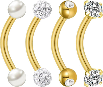 Bauchnabelpiercing Gold Klein Edelstahl 4er Set Perle CZ