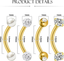 NIUSIMAN Bauchnabelpiercing Set 4 Stück 14G Gold Silber CZ
