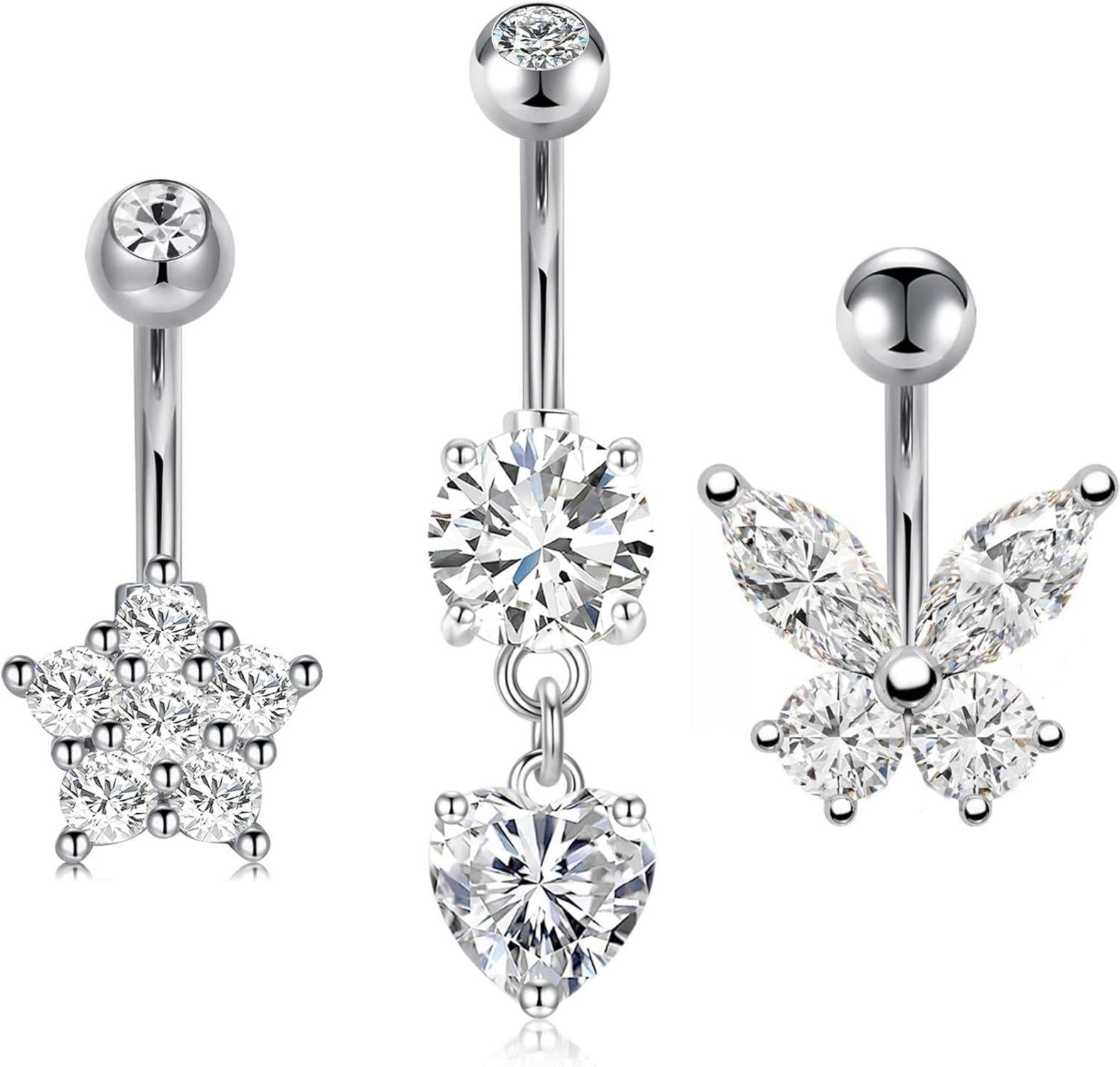 Bauchnabelpiercing Chirurgenstahl Schmetterling Blume CZ Edelstahl