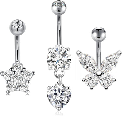 Bauchnabelpiercing Chirurgenstahl Schmetterling Blume CZ Edelstahl