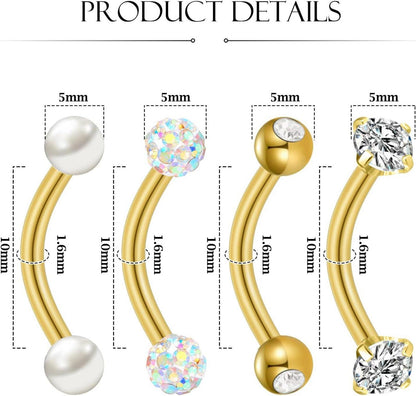 Bauchnabelpiercing 4 Stück Gold Silver Edelstahl 10mm 8mm