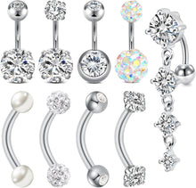 Bauchnabelpiercing 14G Gold Silber CZ 8mm Edelstahl 6mm Stablänge