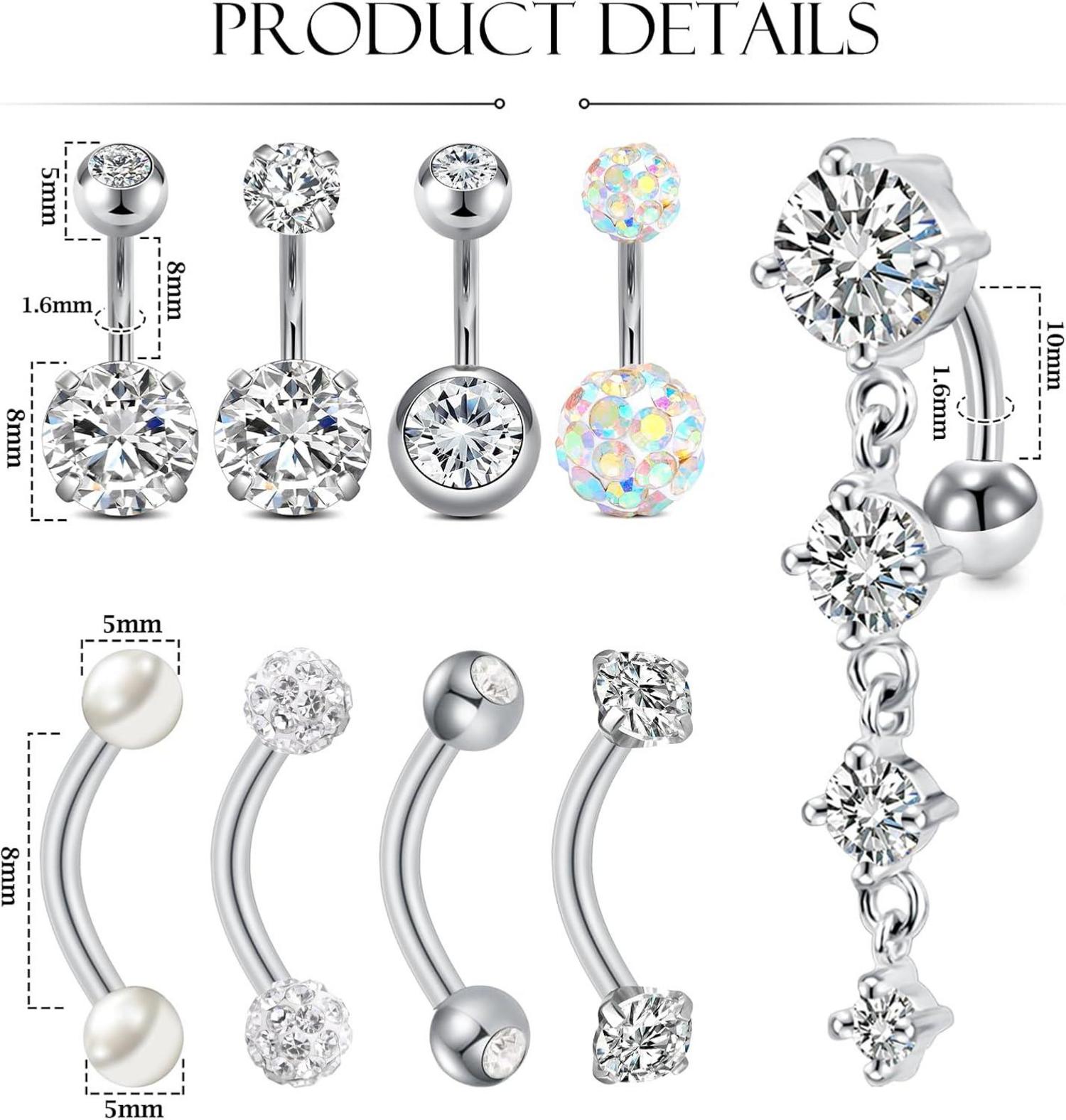 Bauchnabelpiercing 6mm 8mm Gold Silber CZ Edelstahl 14G