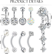 Bauchnabelpiercing 6mm 8mm Gold Silber CZ Edelstahl 14G