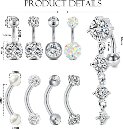 Bauchnabelpiercing 6mm 8mm Gold Silber CZ Edelstahl 14G