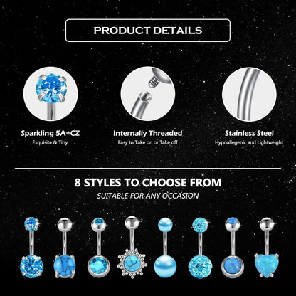 Bauchnabelpiercing Set mit funkelnden CZ Steinen