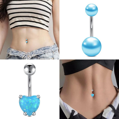 8er Set Bauchnabelpiercing Herz CZ Steine blau lila silber 10mm