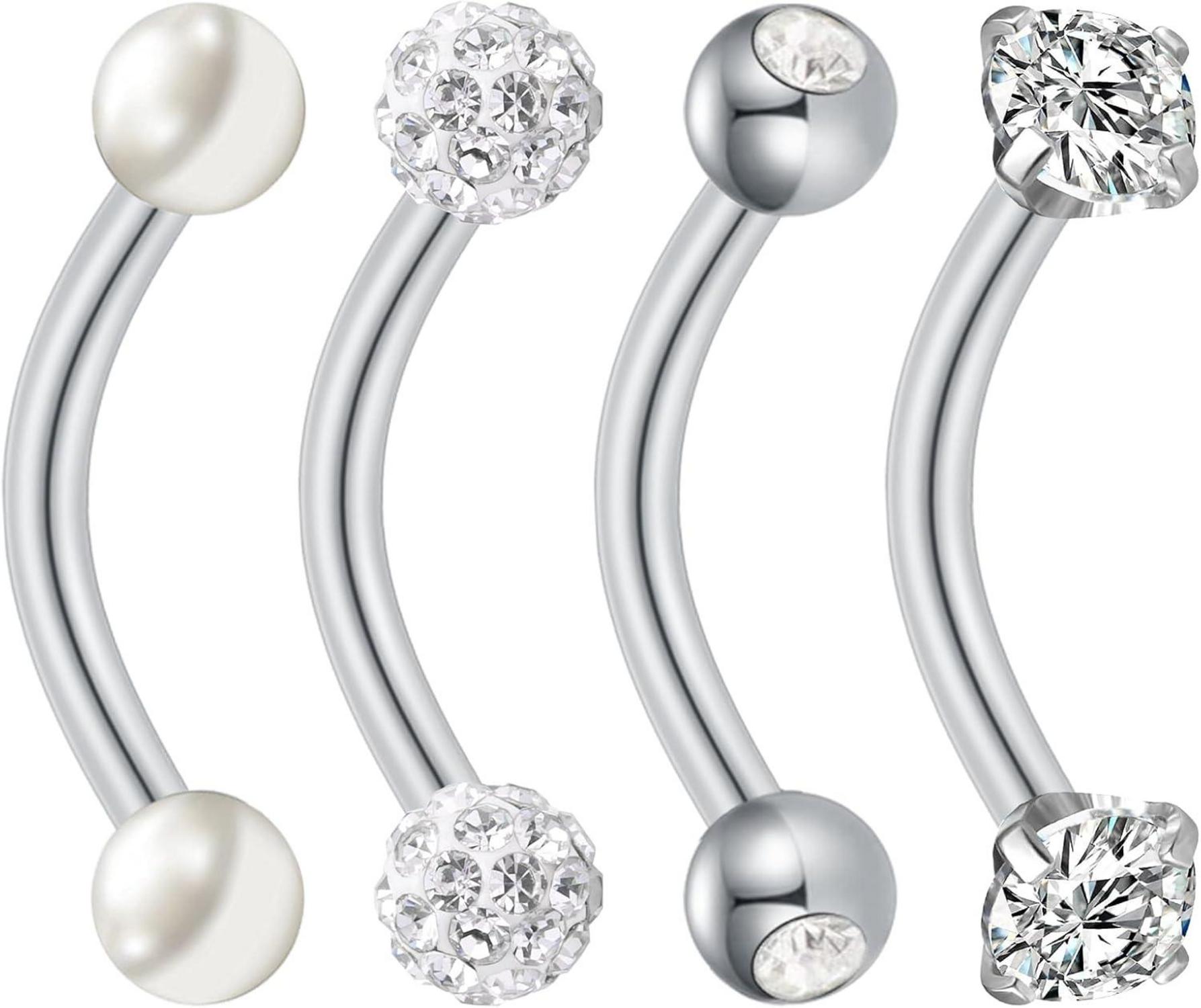 Bauchnabelpiercing Chirurgenstahl Gold Silber 4 Stück mit Perle CZ
