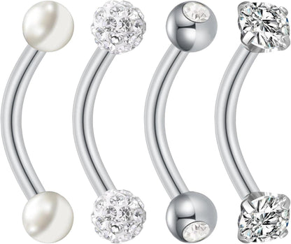 Bauchnabelpiercing Chirurgenstahl Gold Silber 4 Stück mit Perle CZ