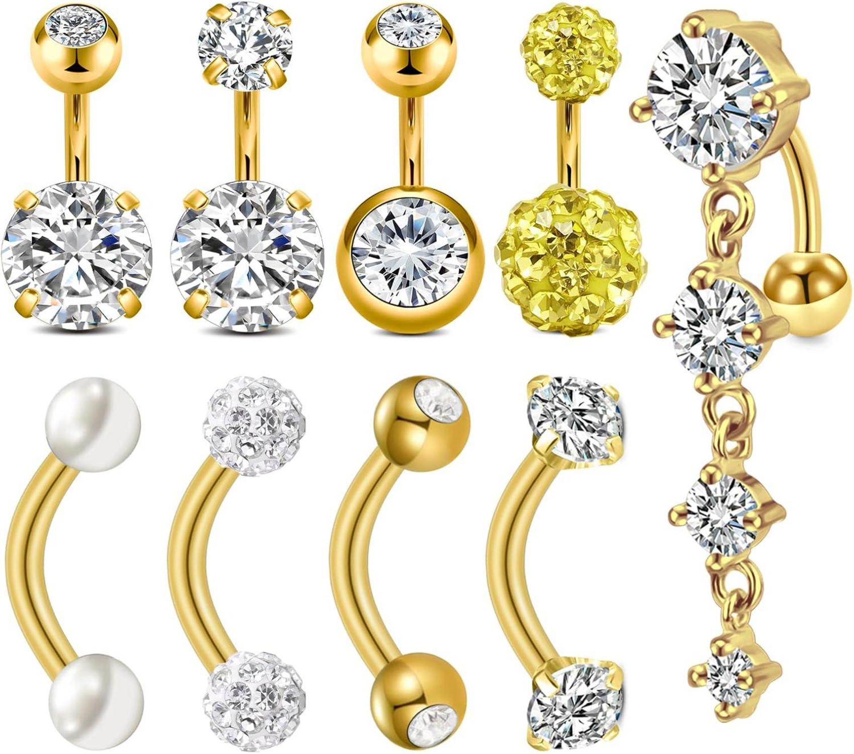 Bauchnabelpiercing 6mm 8mm Gold Silber CZ Edelstahl 14G