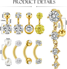 Bauchnabelpiercing 14G Gold Silber Edelstahl CZ 6mm 8mm
