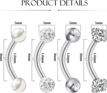 Bauchnabelpiercing Gold Silber 6mm 8mm 10mm 4 Stück CZ Perle