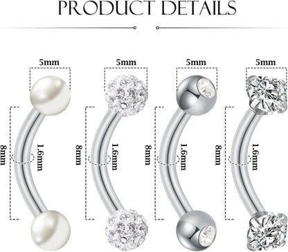 Bauchnabelpiercing Gold Silber 6mm 8mm 10mm 4 Stück CZ Perle