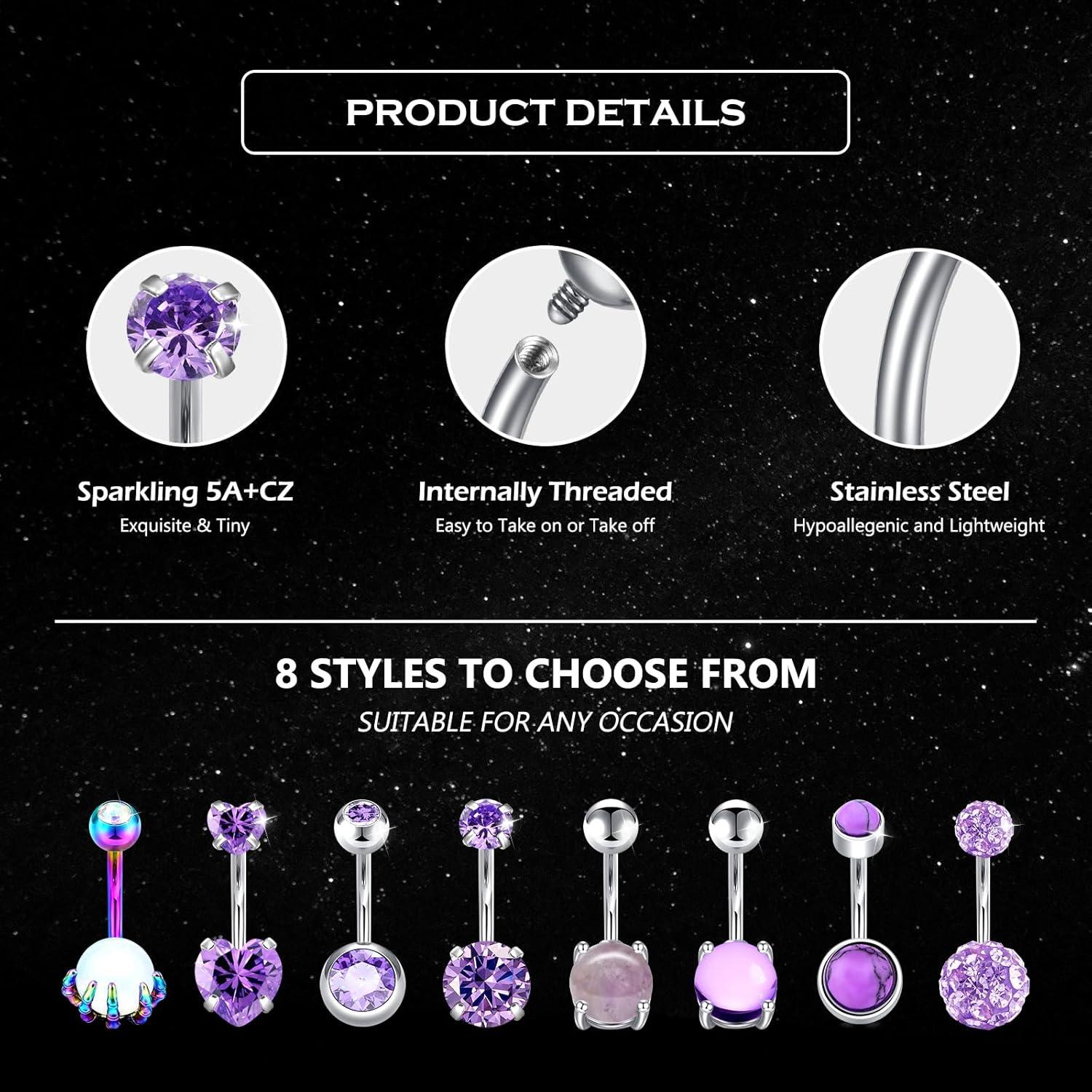Bauchnabelpiercing Set mit CZ Steinen und herzförmigem Design