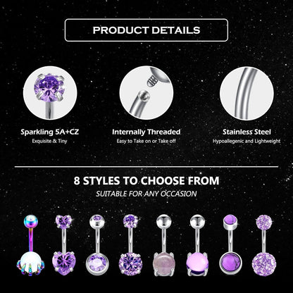 Bauchnabelpiercing Set mit CZ Steinen und herzförmigem Design