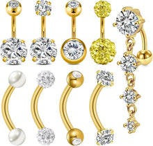 Bauchnabelpiercing Edelstahl 14G Gold Silber CZ Steine 6mm 8mm