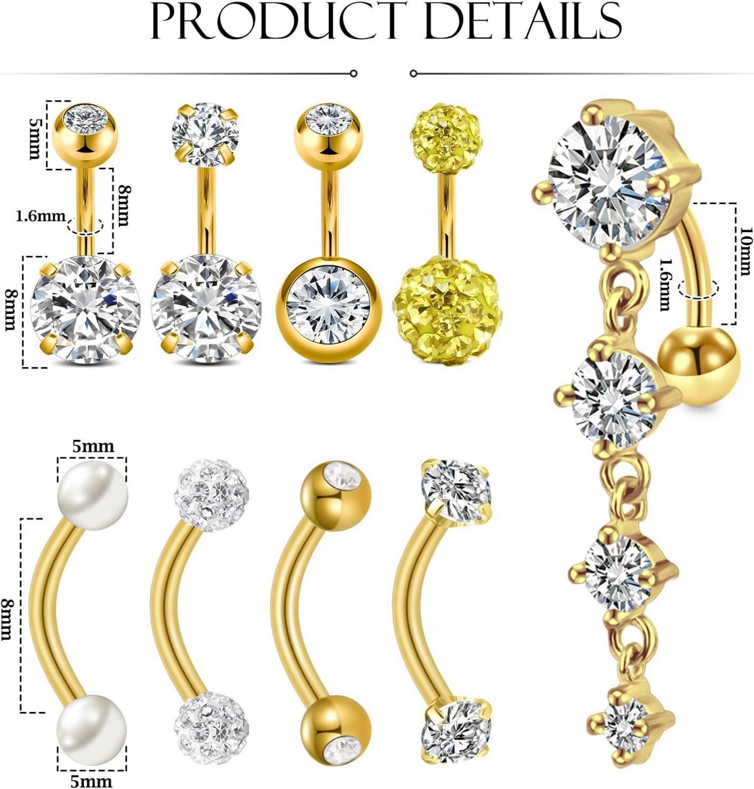 Bauchnabelpiercing 6mm 8mm stablänge Gold Silber CZ