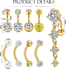 Bauchnabelpiercing 6mm 8mm stablänge Gold Silber CZ