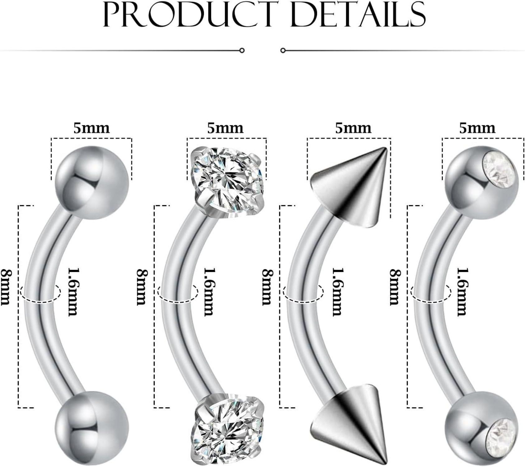 Bauchnabelpiercing Set Gold Silber 4 Stück CZ Perle 14G 8mm