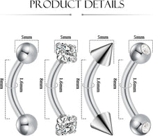 Bauchnabelpiercing Set Gold Silber 4 Stück CZ Perle 14G 8mm