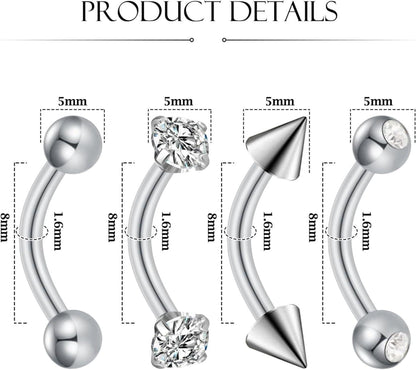 Bauchnabelpiercing Set Gold Silber 4 Stück CZ Perle 14G 8mm