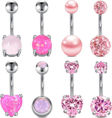 Bauchnabelpiercing Set mit CZ Steinen Herz geformt