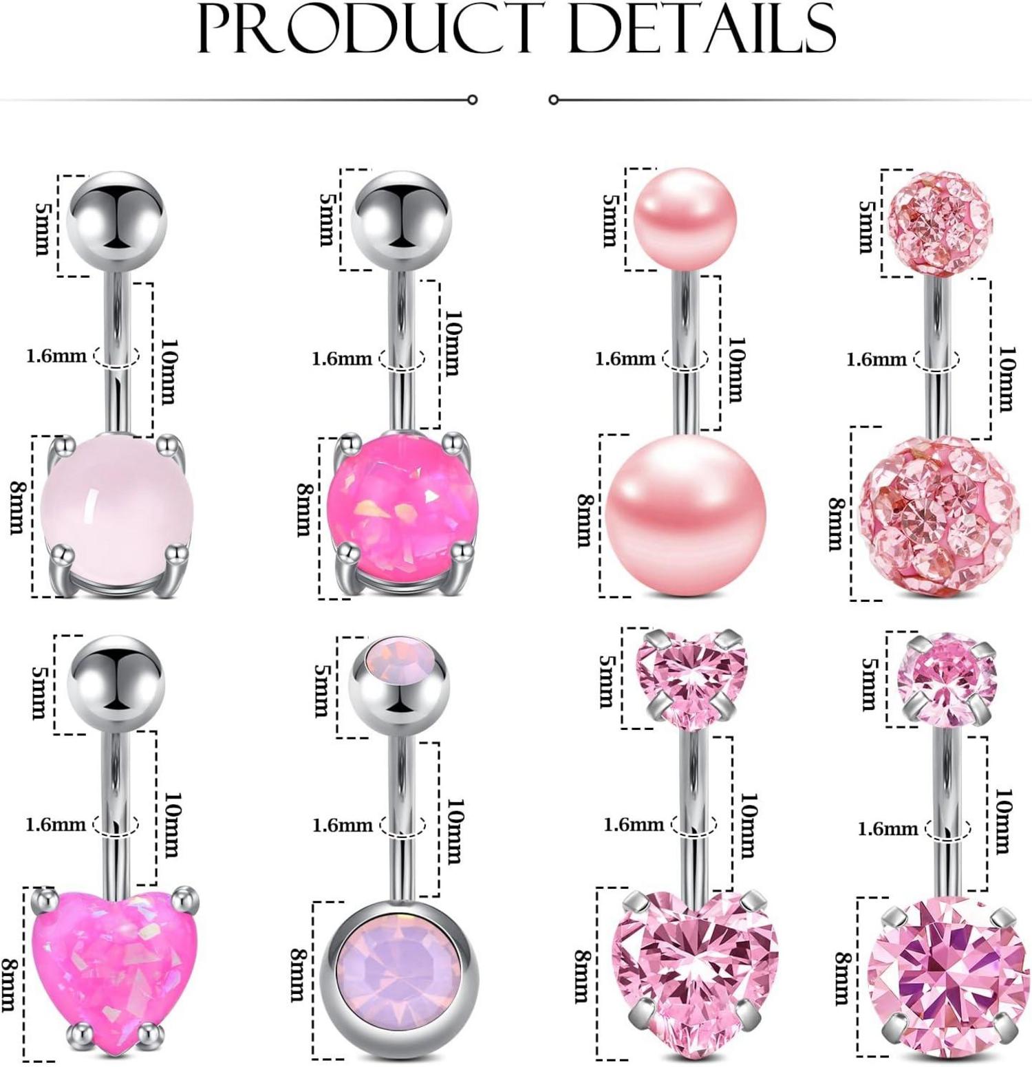 Blau Bauchnabelpiercing Set Edelstahl 8 Stück 10mm CZ Steine
