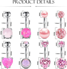 Blau Bauchnabelpiercing Set Edelstahl 8 Stück 10mm CZ Steine