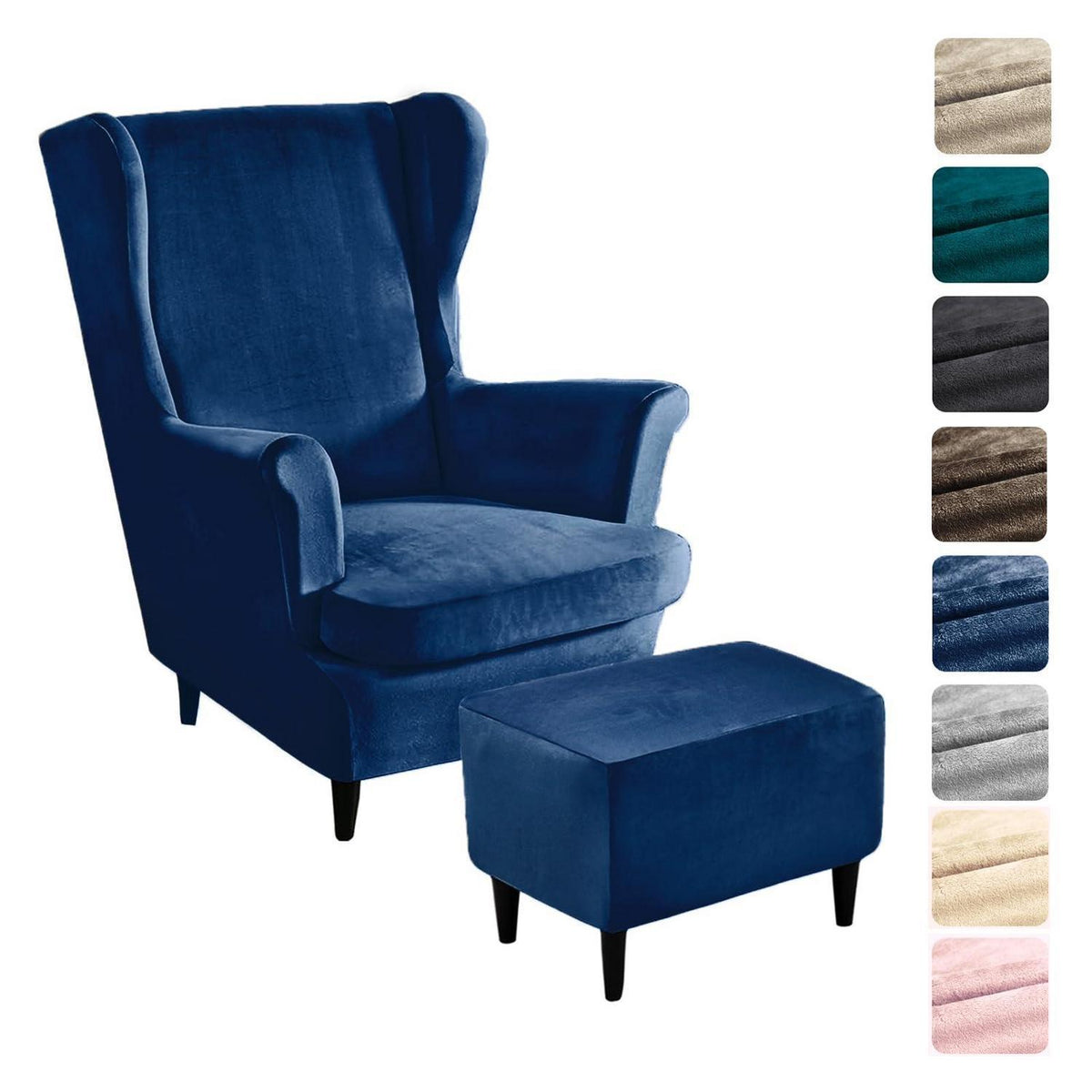 3-teiliger Ohrensessel Überzug Samt Marineblau