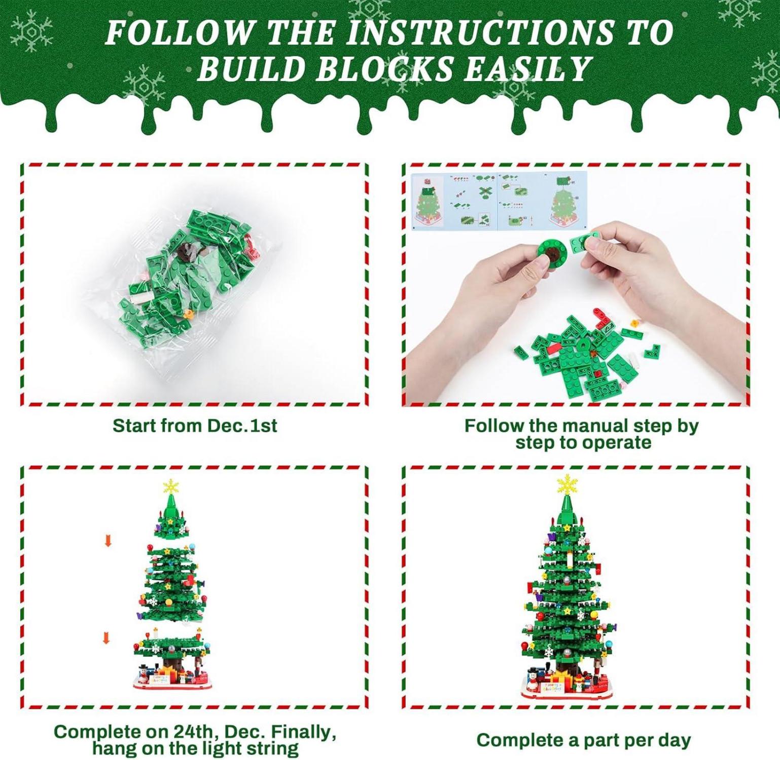 Klemmbausteine Weihnachtsbaum Adventskalender LED-Licht 1025 Stück