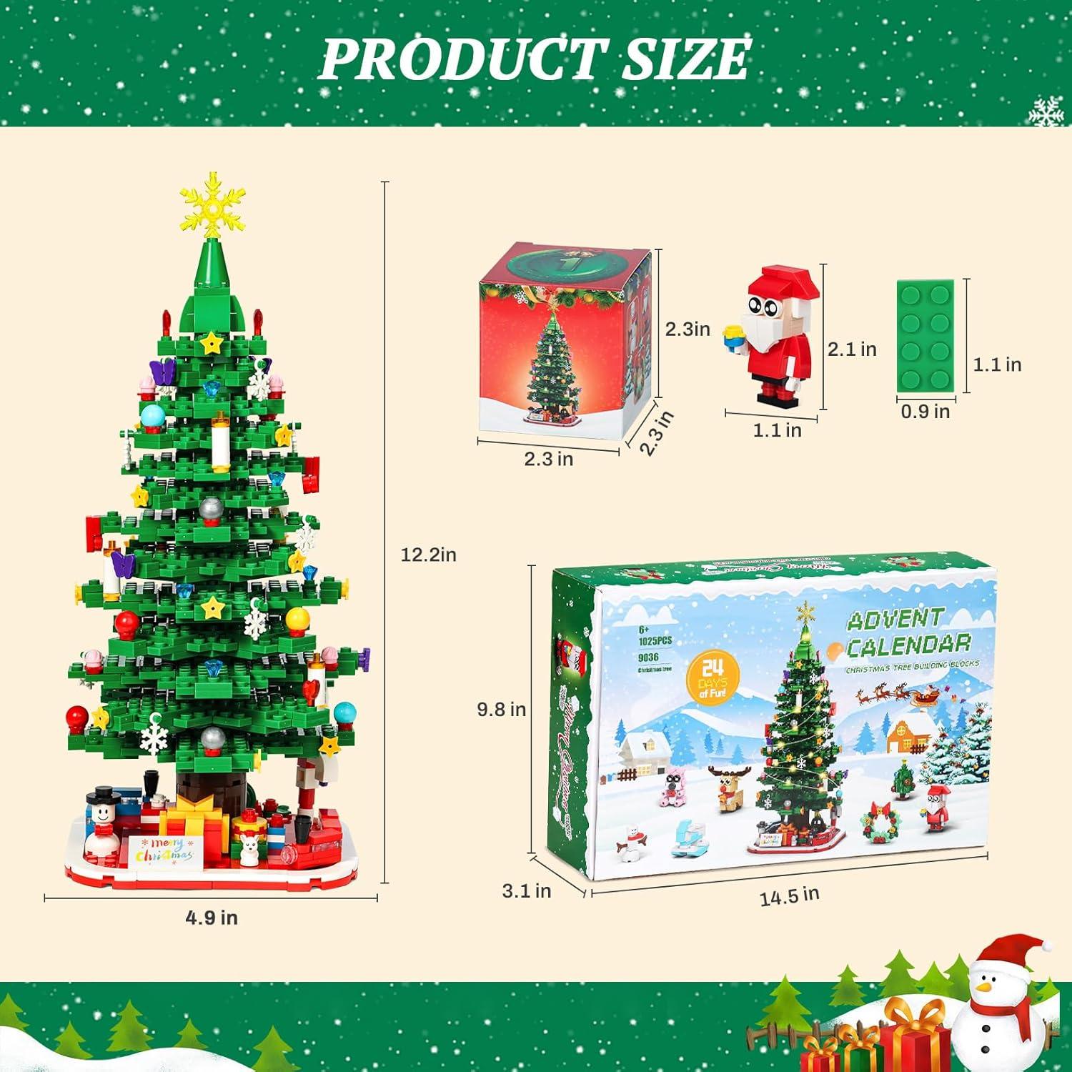 Adventskalender Klemmbausteine Weihnachtsbaum LED 1025 Stück 24 Tage Mädchen Jungen