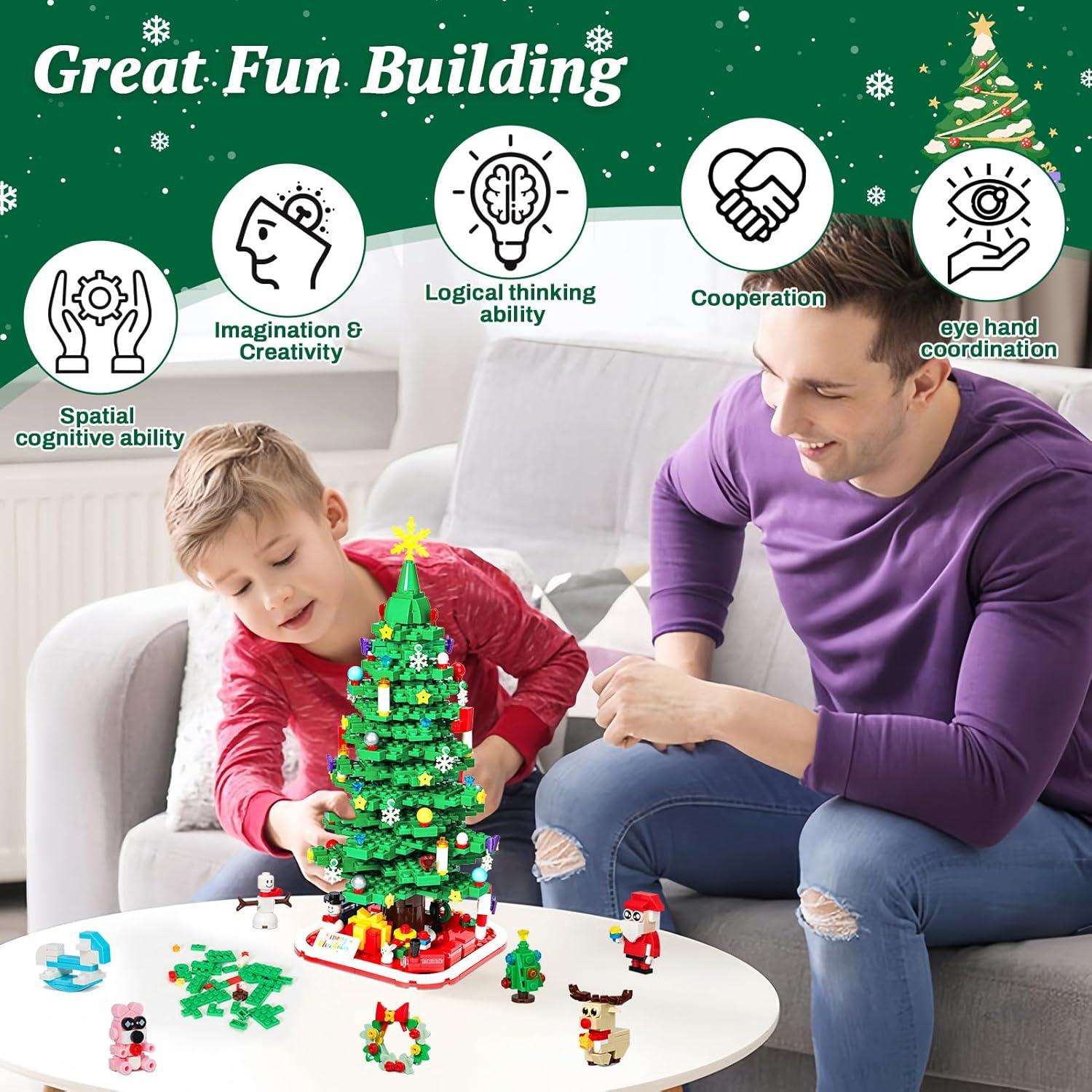 Adventskalender Klemmbausteine 2024 LED Weihnachtsbaum Set 1025 Stück
