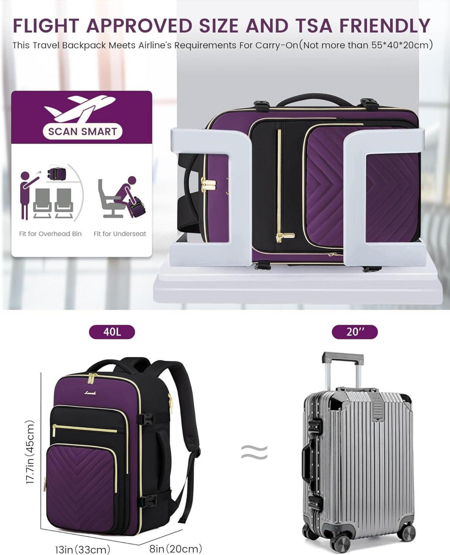 Großer Damen Reiserucksack 40L mit Packing Cubes, Laptopfach 17