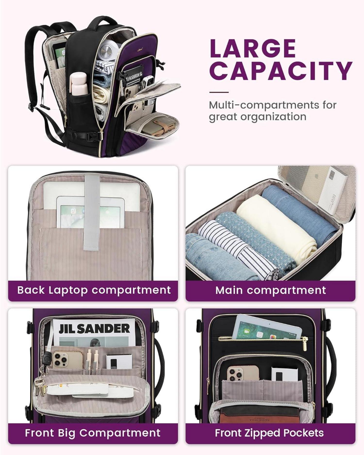 40L Damen Reiserucksack Handgepäck Rucksack 3 Packing Cubes 17 Zoll Wasserdicht