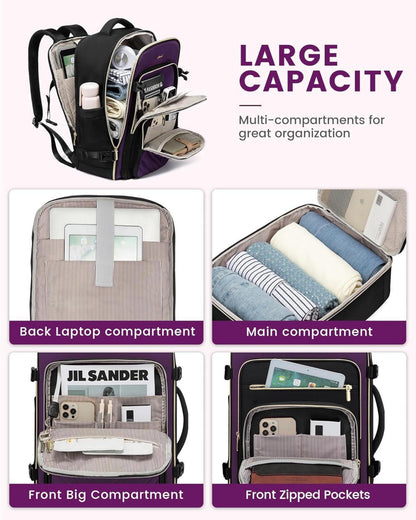 40L Damen Reiserucksack Handgepäck Rucksack 3 Packing Cubes 17 Zoll Wasserdicht