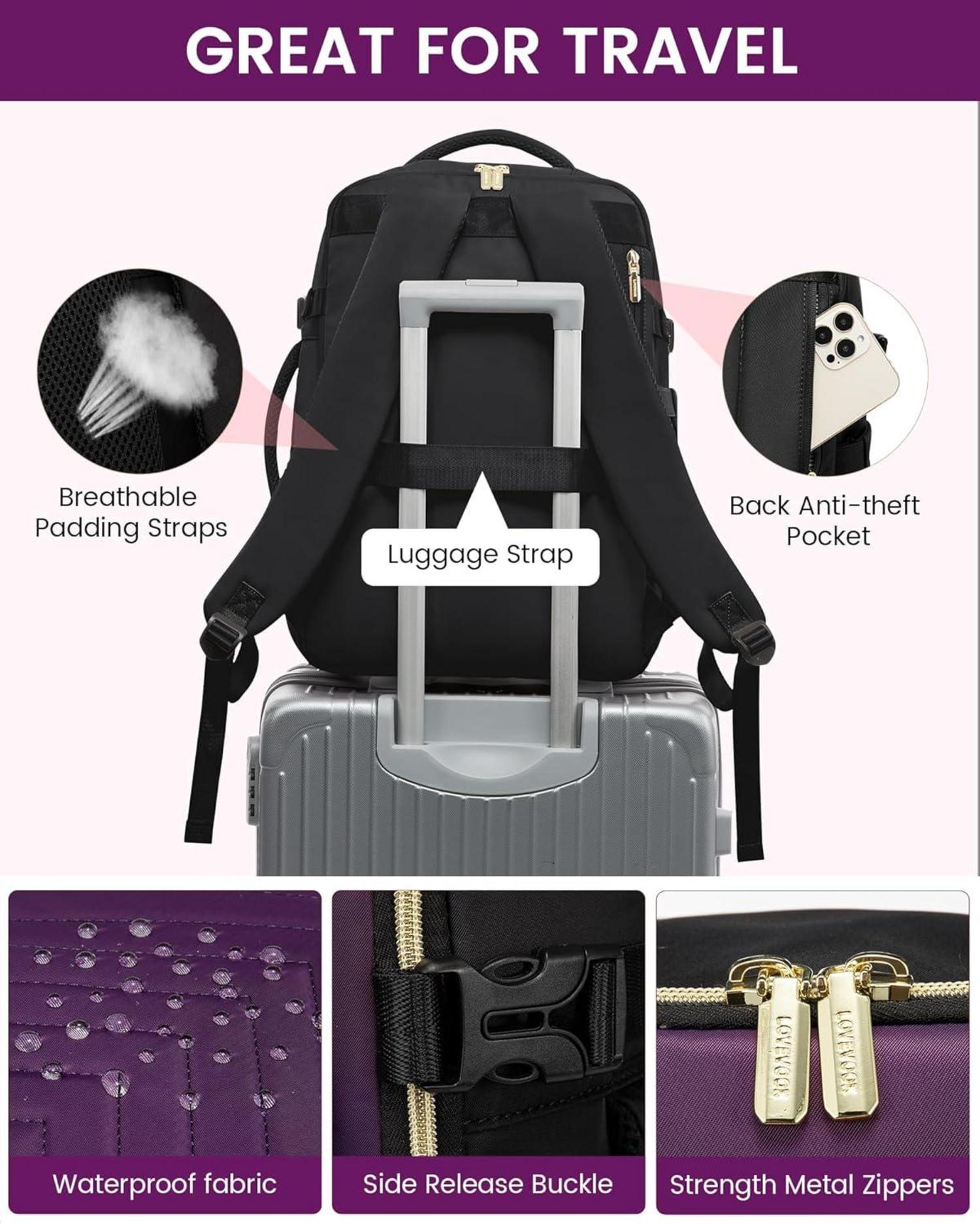 40L Damen Reiserucksack Handgepäck Rucksack 3 Packing Cubes 17 Zoll Wasserdicht