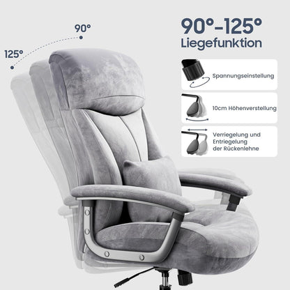 Ergonomischer Bürostuhl 200KG, Schreibtischstuhl mit Hoher Rückenlehne, Grau