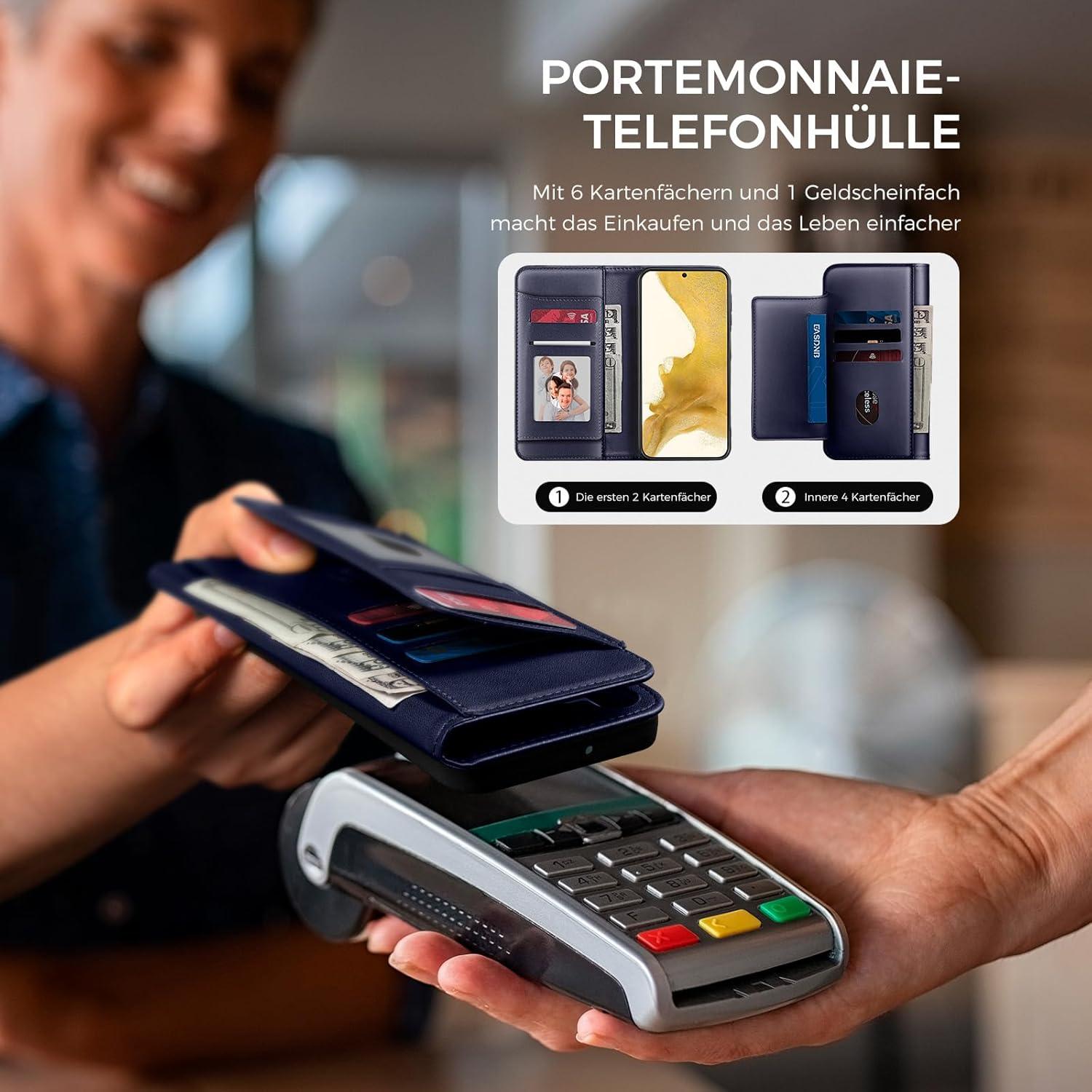 Handyhülle Samsung Galaxy S22 Premium Leder Wallet Blau Flip Case