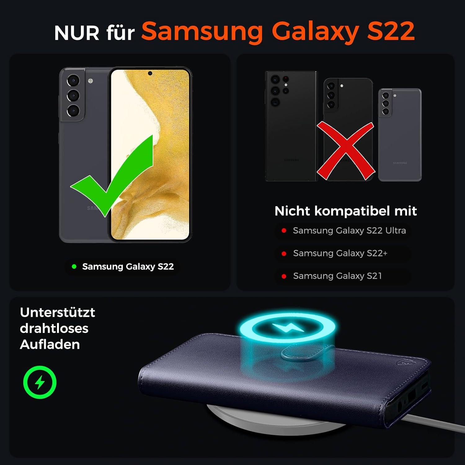 Samsung Galaxy S22 Handyhülle Wallet Premium Leder Blau Magnet Standfunktion
