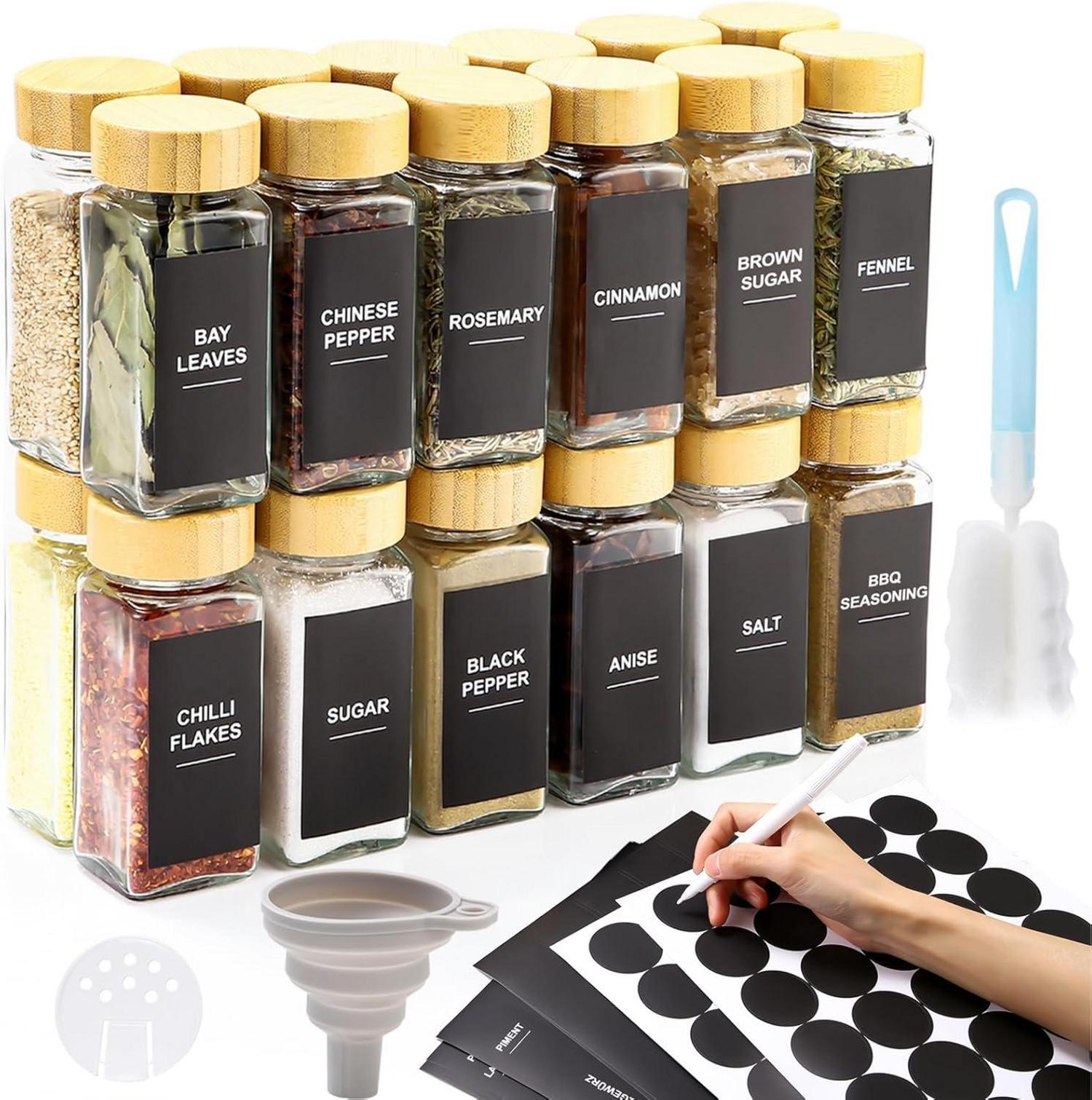 Quadratische Gewürzgläser Set, 24×120ml, Glasbehälter mit Deckel