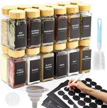 Quadratische Gewürzgläser Set, 24×120ml, Glasbehälter mit Deckel