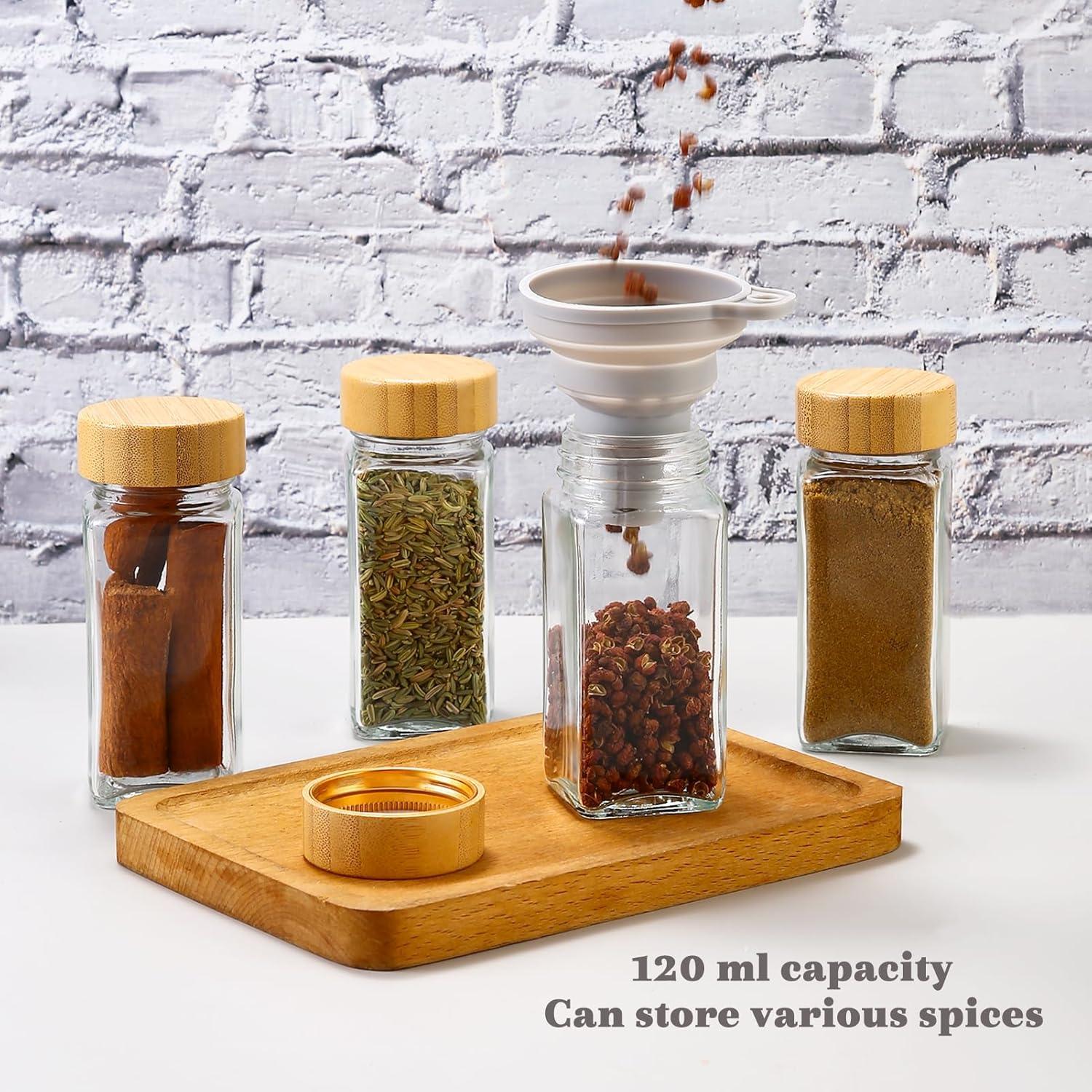 24er Set Gewürzgläser 120ml Eckig Glas Streueinsatz Etiketten Holzdeckel