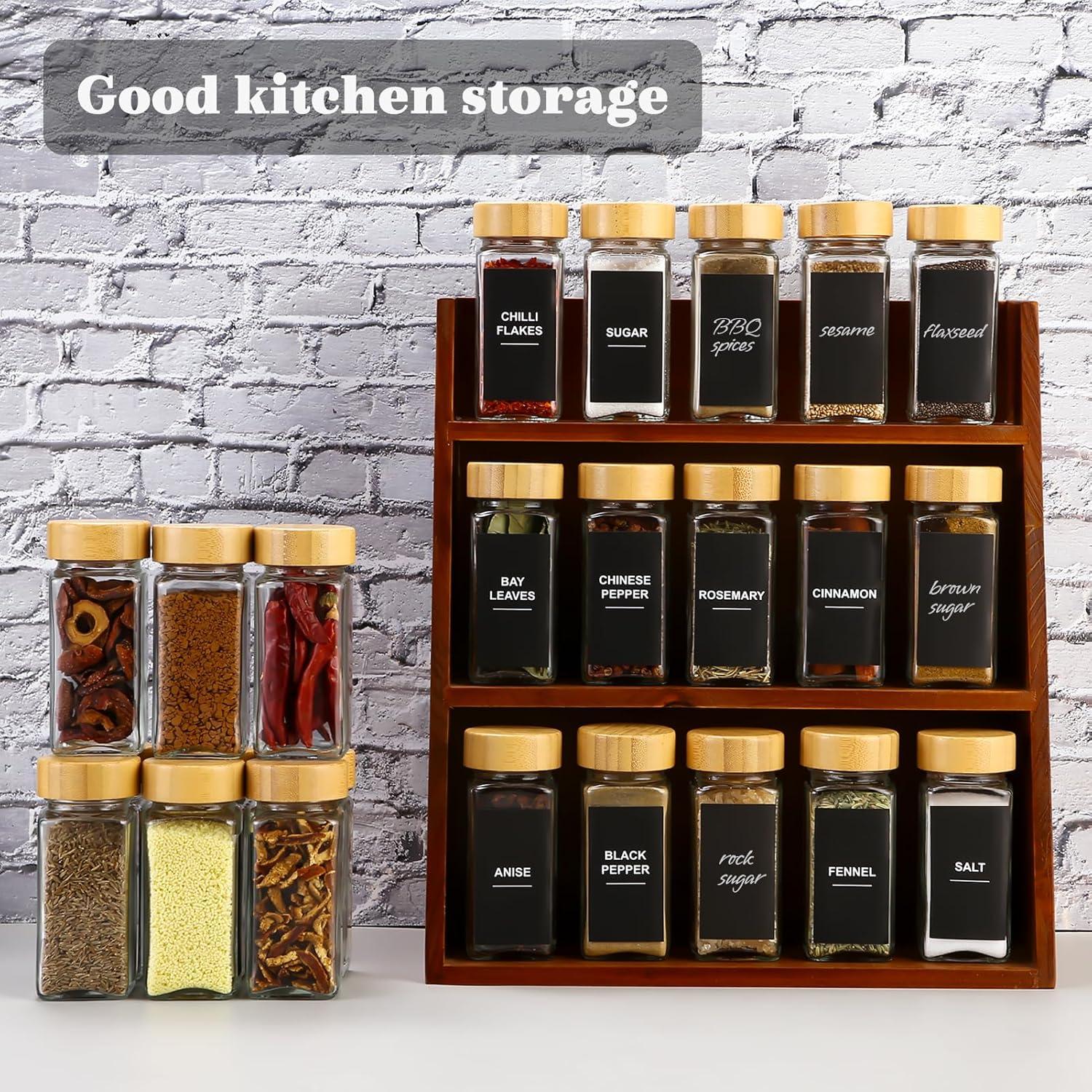 24er Set Gewürzgläser 120ml Eckig Glas Streueinsatz Etiketten Holzdeckel