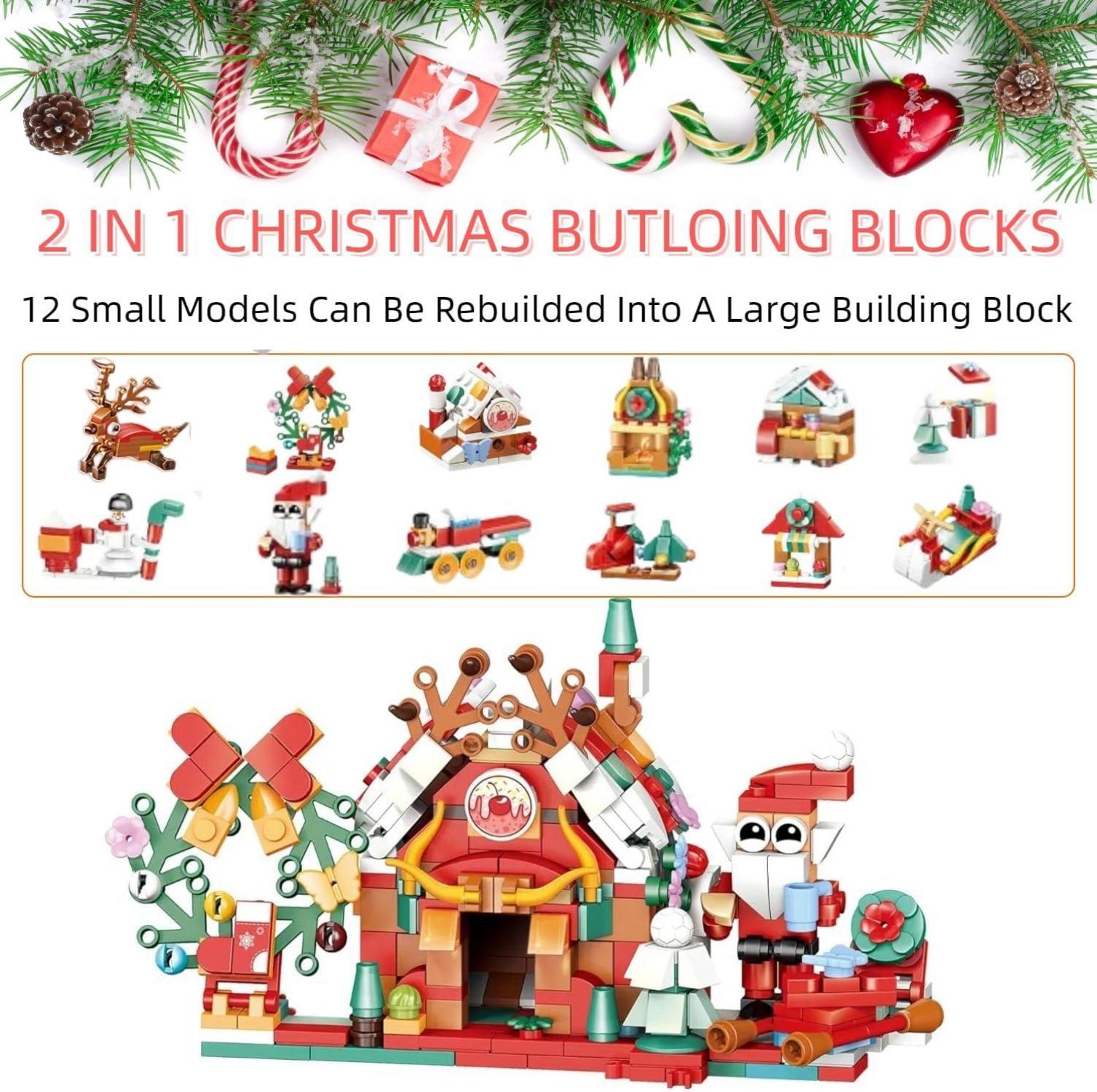 Adventskalender 2024 Weihnachts Bausteine für Kinder 24 Schachteln